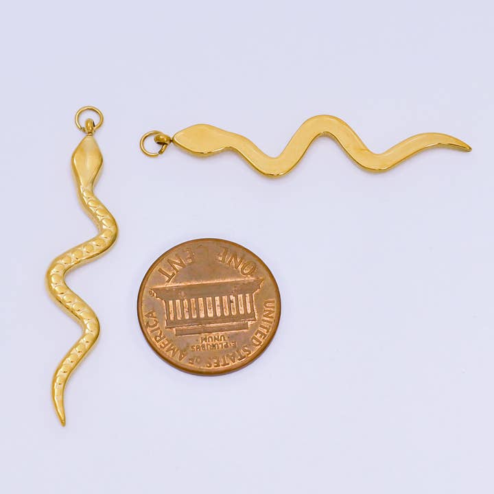 Aim Eternal - Wholesale Individual Charm/Pendant - Stainless Steel 45mm Dotted Slither Snake Serpent Charm | P10452