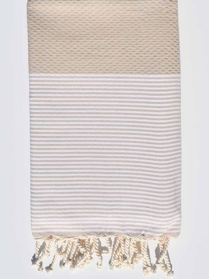 Beige honeycomb fouta with stripes for wholesale by Fouta Tunisia
