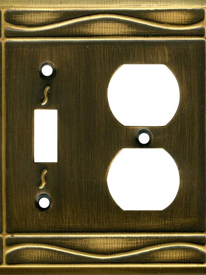 Border Antique Brass 1 Toggle Switch and Duplex Outlet Cover for wholesale by Switch Hits