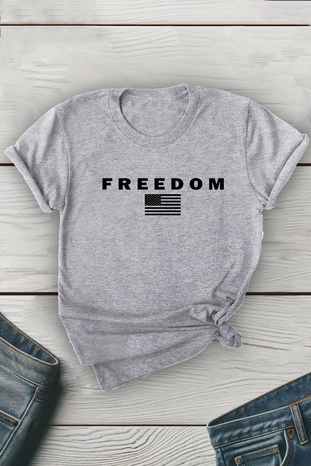Top Avenue - Wholesale T-Shirt (Graphic) - Unisex - Freedom Flag Unisex Round Neck Tee8