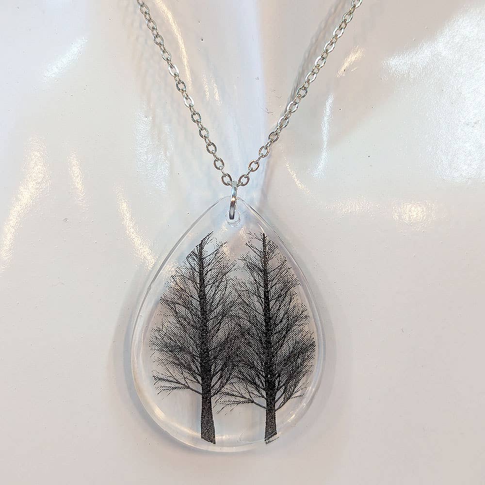 Stylish Jewelry Supply – Engroshandel Halskæde med vedhæng – Moderne sorte træer silhuet tåreharpiks halskæde3