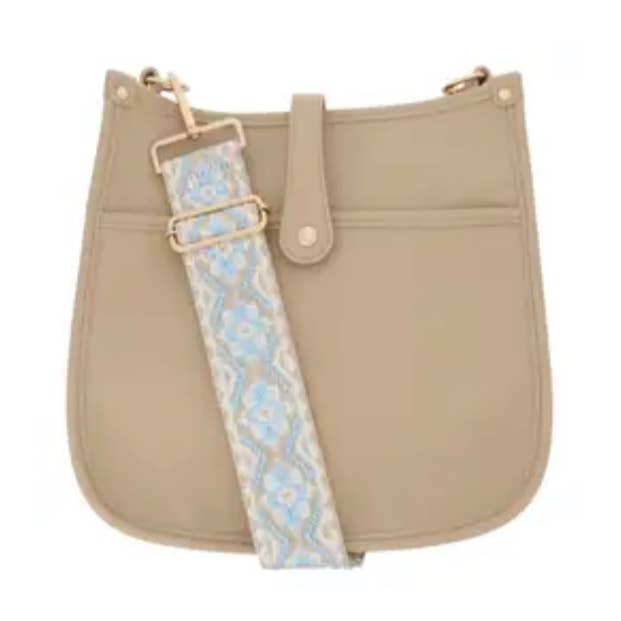 Bolso bandolera - Bronceado claro con correa bordada azul para venta al por mayor de Milly Kate