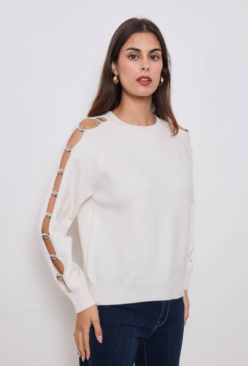 KY CREATION PARIS - Wholesale Knit Sweater - Women's - Round neck long-sleeve sweater with stylish opening0