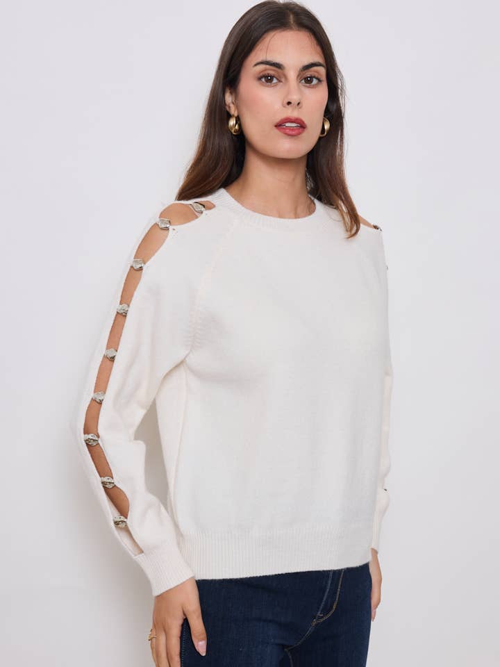 KY CREATION PARIS - Wholesale Knit Sweater - Women's - Round neck long-sleeve sweater with stylish opening