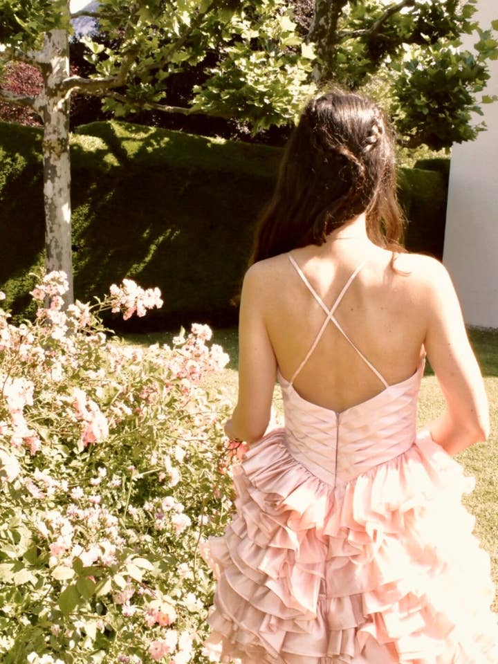 Preorder Ruffle Pink Mini Dress for wholesale by PETRA KARA BRIDAL