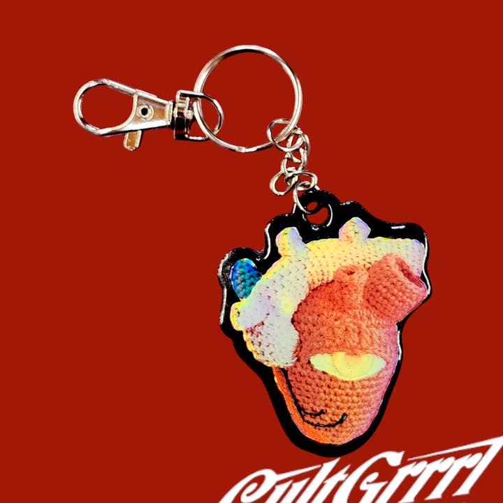 Crocheted Heart Acrylic Keychain for wholesale by CultGrrrl Creations