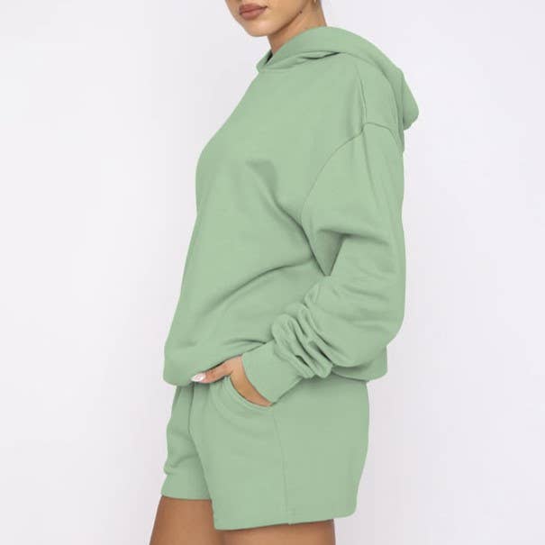 HIDDENBRAND - Wholesale Lounge Set - Women's - Oversized hooded sweatshirt and short 2 piece set outfits14