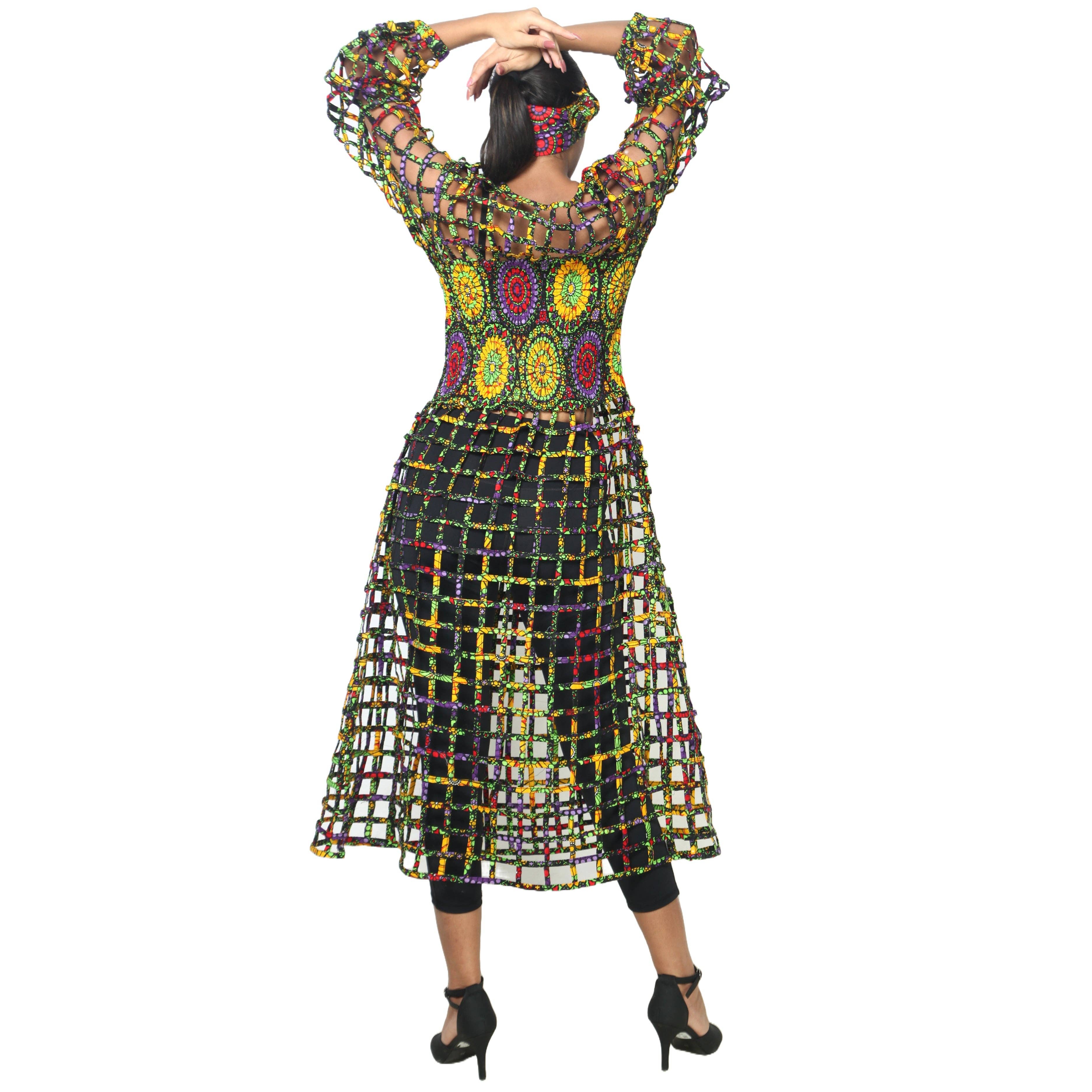 African Stars - Wholesale Dress - Women's - Women's Long Sleeve Smocked Bodice Cage Dress -- FI-ST12214