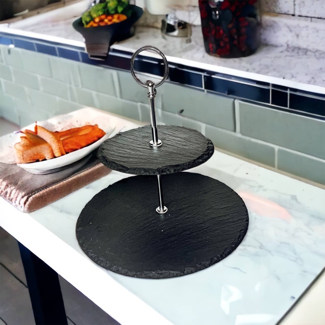 Gia Roma – wholesale Serving tray – Slate Tiered Trays with Handle, Natural Stoneware Handmade21