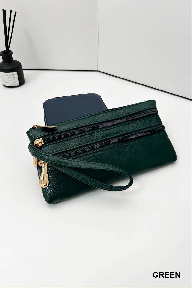 42POPS – Großhandel Brieftasche – Damen – ....Vegan-Leder-Geldbörse mit drei Reißverschlüssen und Handgelenkschlaufe3