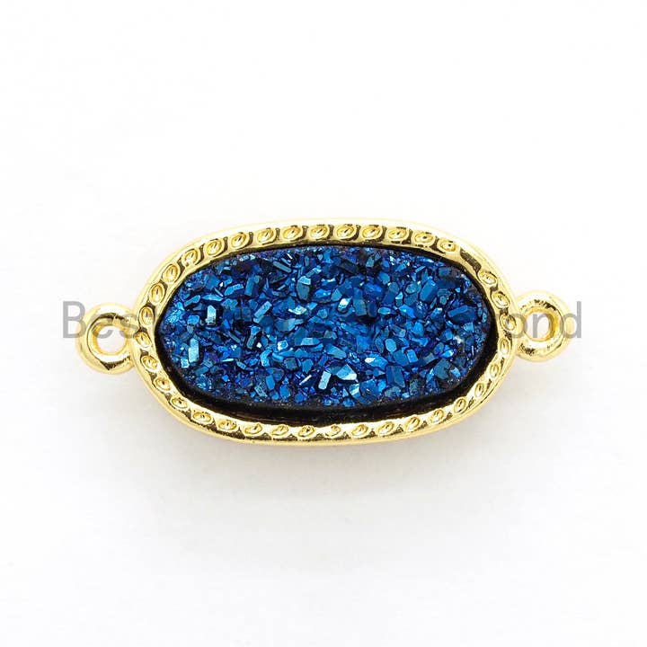 BestBeads&Beyond – wholesale Individual charm/pendant – Mystic Druzy Drusy Oval Connector Beads, Bezel Druzy Charm, Gold/Silver finish,Gold/Black/White Opal/ Cobalt Blue,9x20mm,SKU#V263