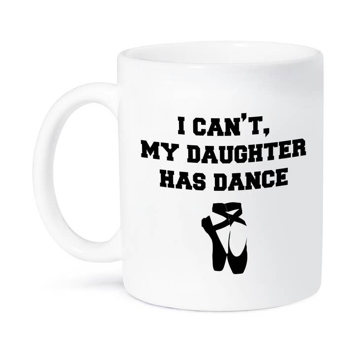 3dRose, Jeg kan ikke, min datter har dans. Sorte bogstaver på hvid med balletsko, Krus for engroshandel hos 3dRose