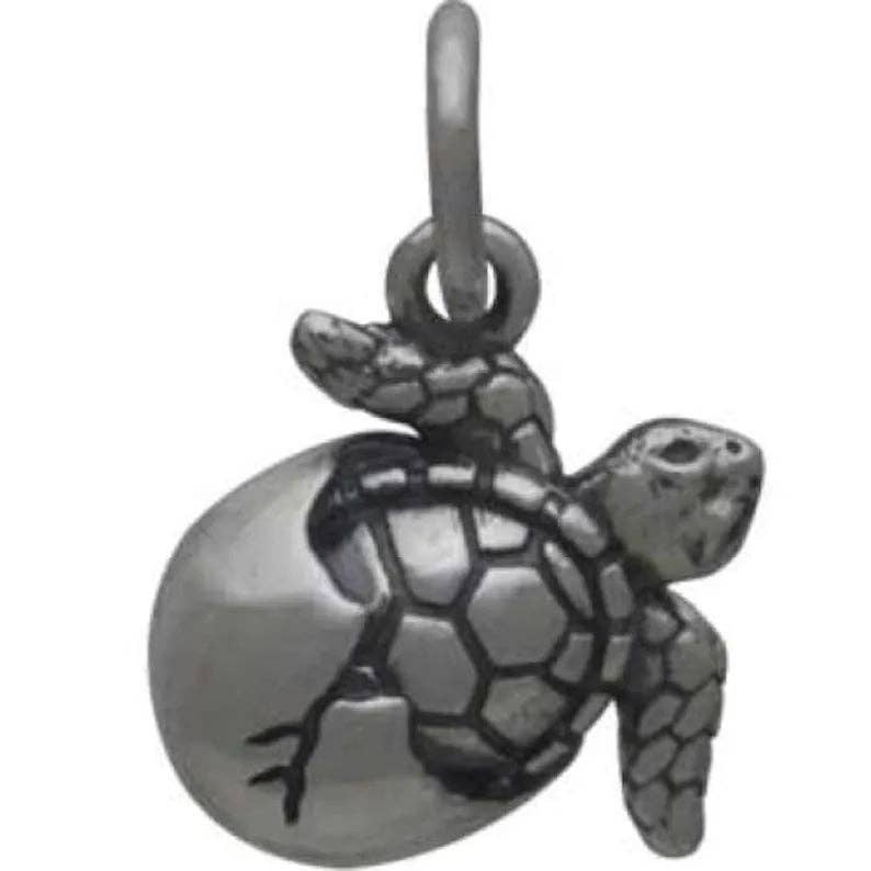 Plazko - Wholesale Individual Charm/Pendant - Baby Sea Turtle Charm Sterling Silver 14x10mm - 1pc1