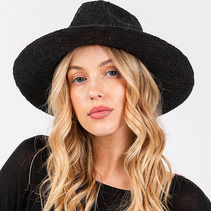 Chenille Pattern Fedora With Braided Band for wholesale by 3AM BY H&D ACCESSORIES