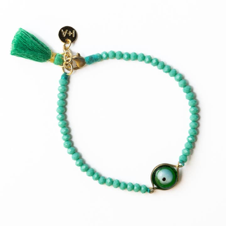 Emma Crystal Third Eye Bracelet With Clasp And Extension Green for wholesale by INK + ALLOY