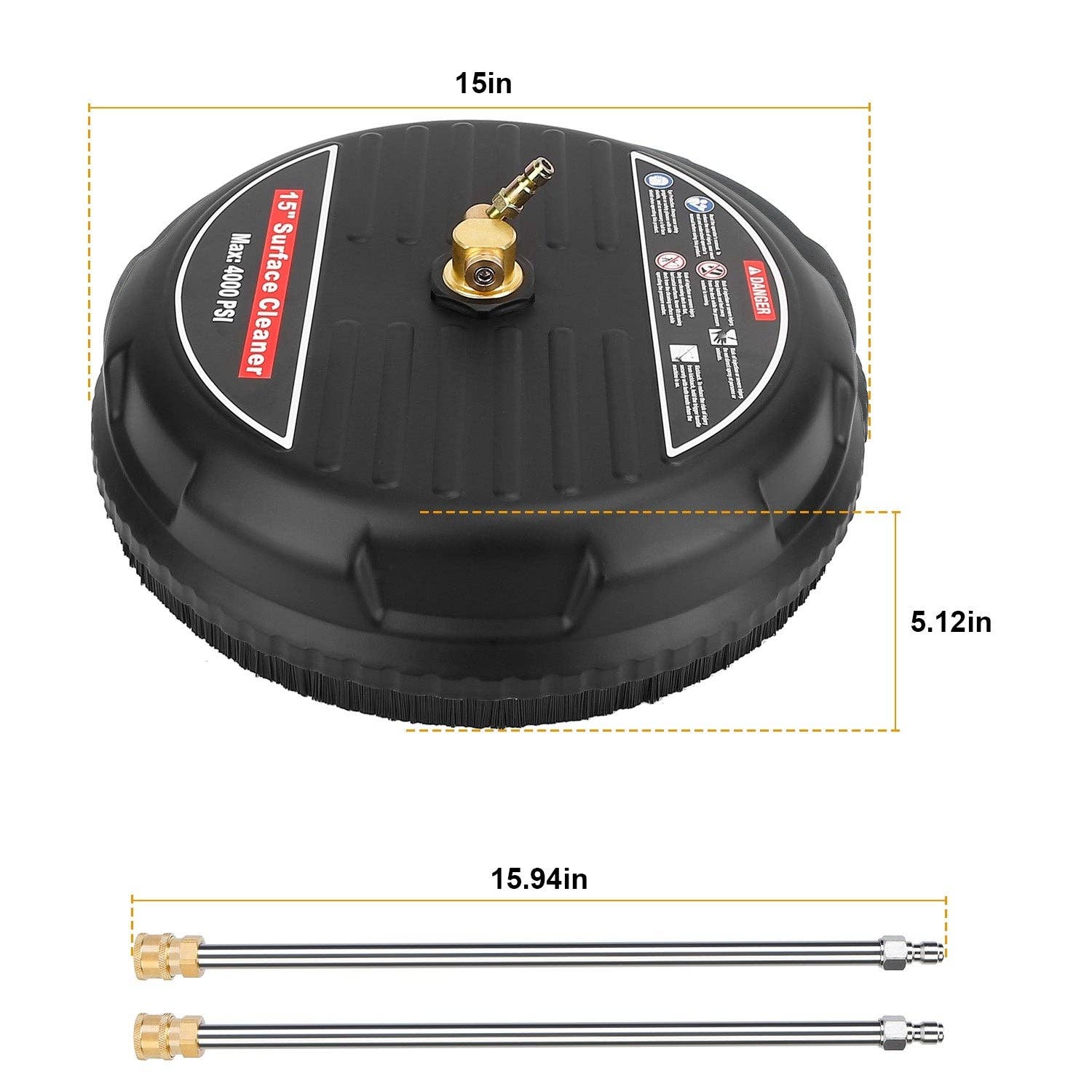 Black 15in High Pressure Flat Surface Cleaner 4000PSI Disc Power Washer Broom for wholesale on Faire6