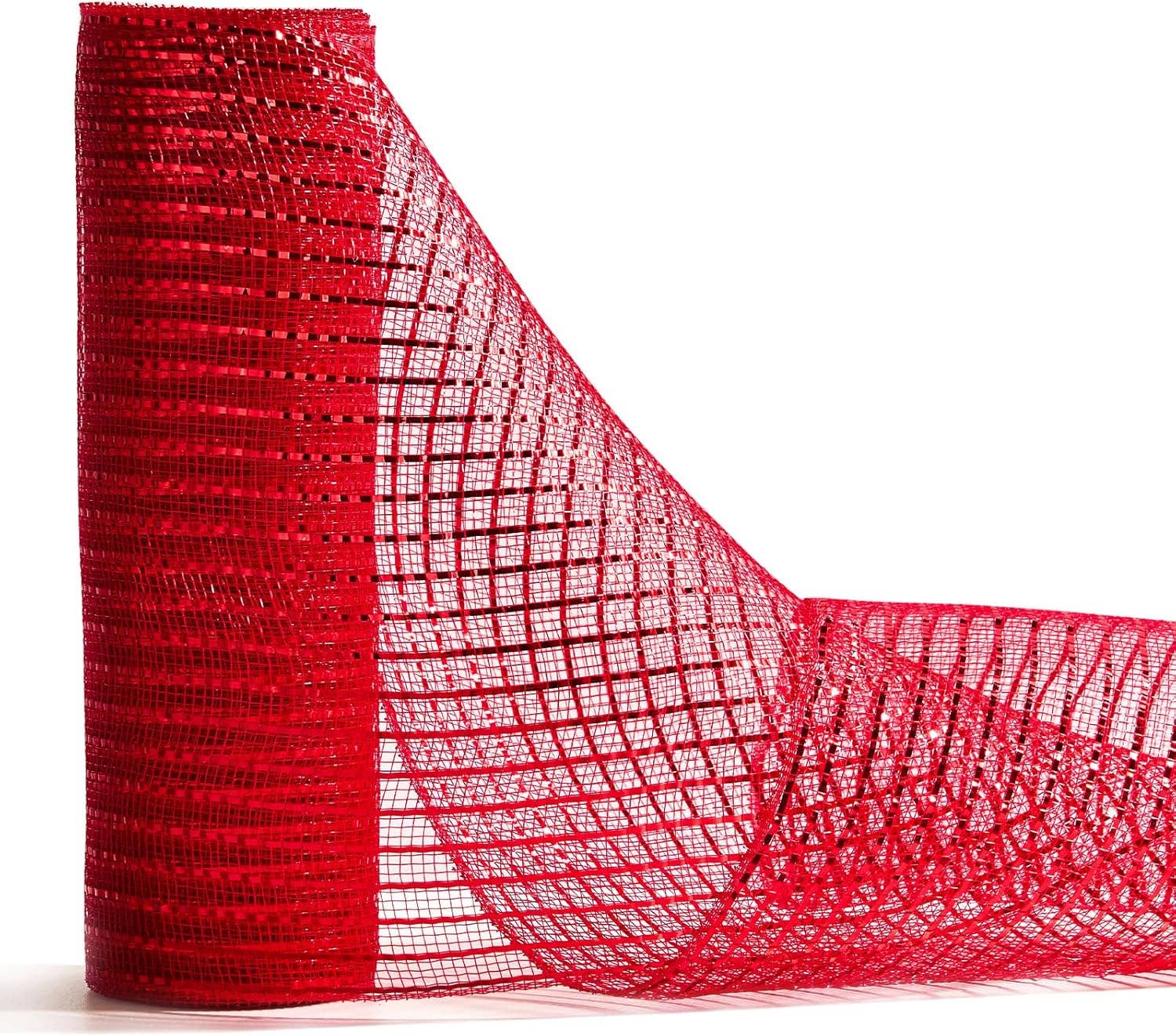 Posh Paper - Wholesale Ribbon - Gift Wrapping - Metallic Red Poly Burlap Deco Mesh Ribbon Fabric Wrapping Ribbon, 10" x 10 Yds8