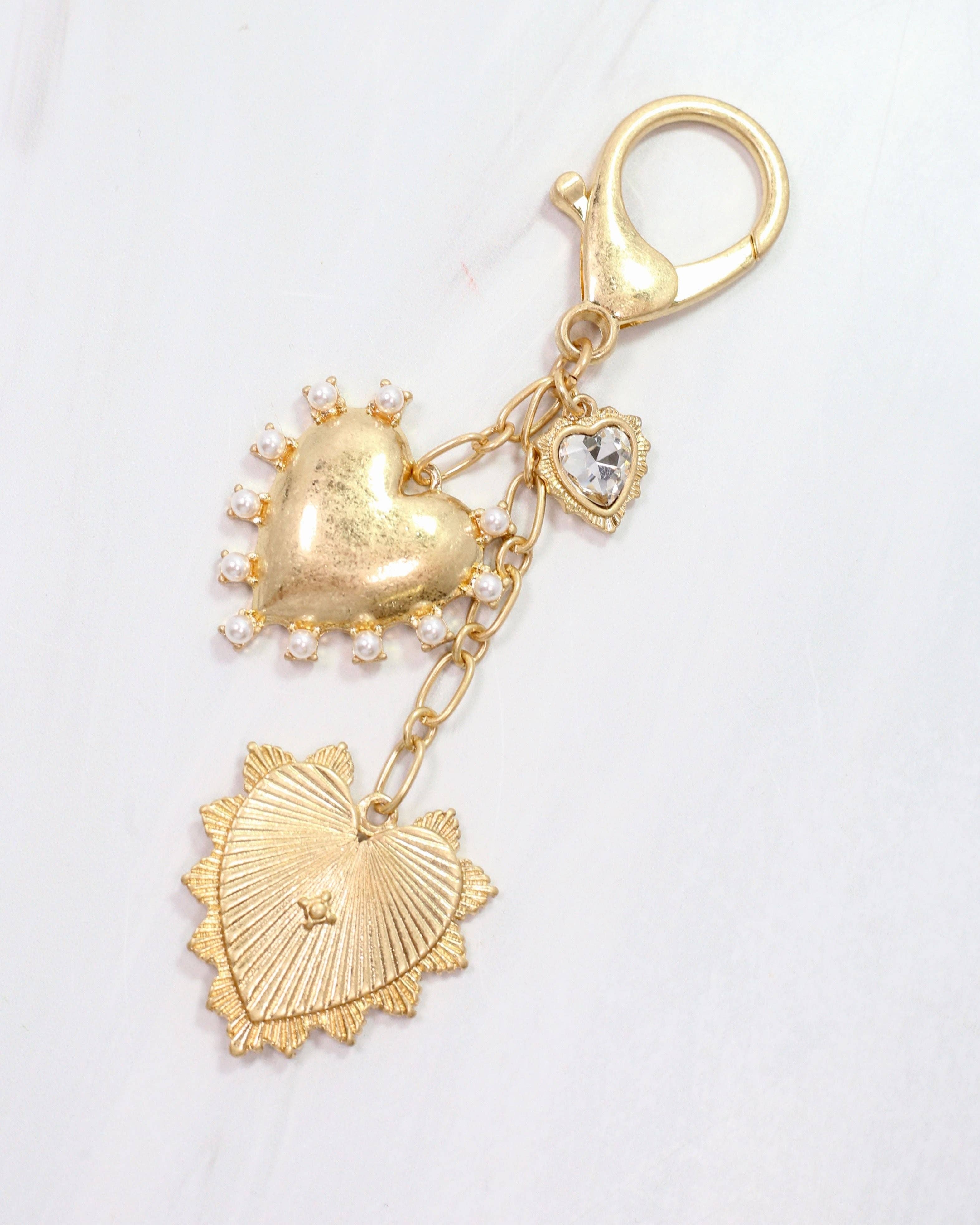 Caroline Hill - Wholesale Keychain - Women's - You Have My Heart Bag Charm Worn Gold0