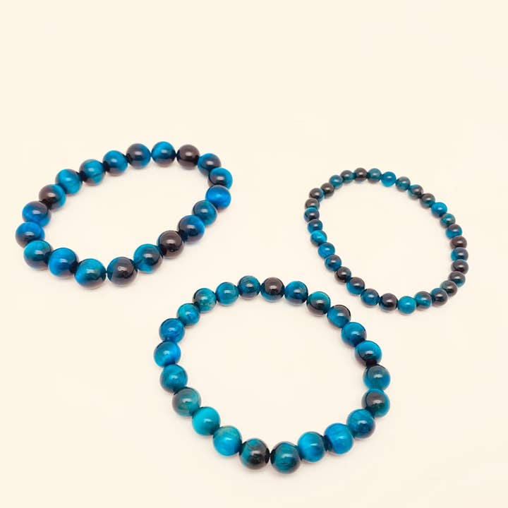 Mio Queena - Wholesale Beaded Bracelet - Sky Blue Tiger's Eye Stone Beaded Stretch Bracelet - CS