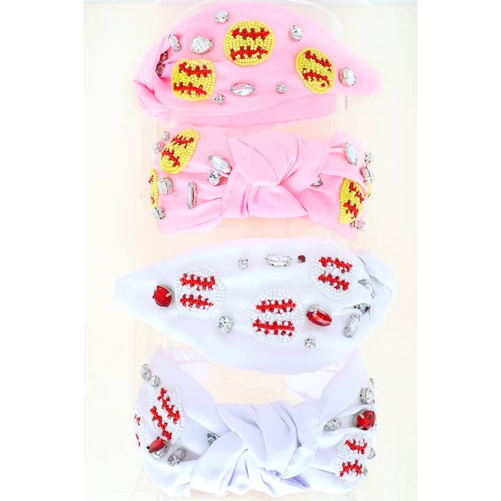 anbfashion - Wholesale Fashion Headband - Women's - GAME DAY JEWELED BASEBALL KNOTTED HEADBAND H12482