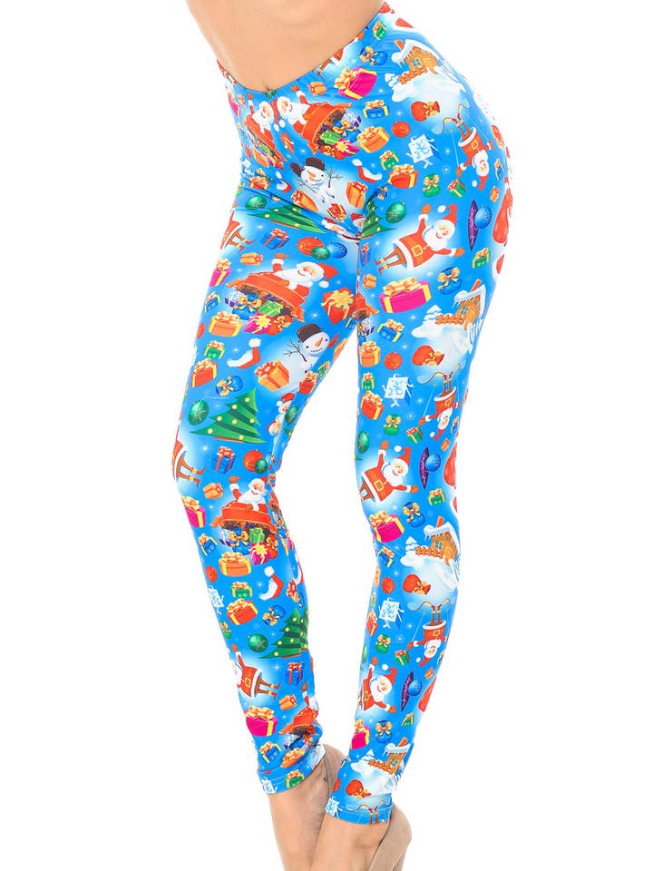 USA Fashion - Wholesale Fashion Leggings - Women's - Creamy Soft Festive Blue Christmas Leggings by USA Fashionâ„¢
