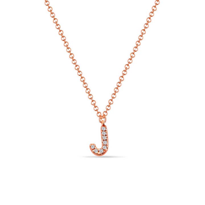 Letter “J” 14K rose gold and diamond necklace for wholesale by Leaf Jewelry