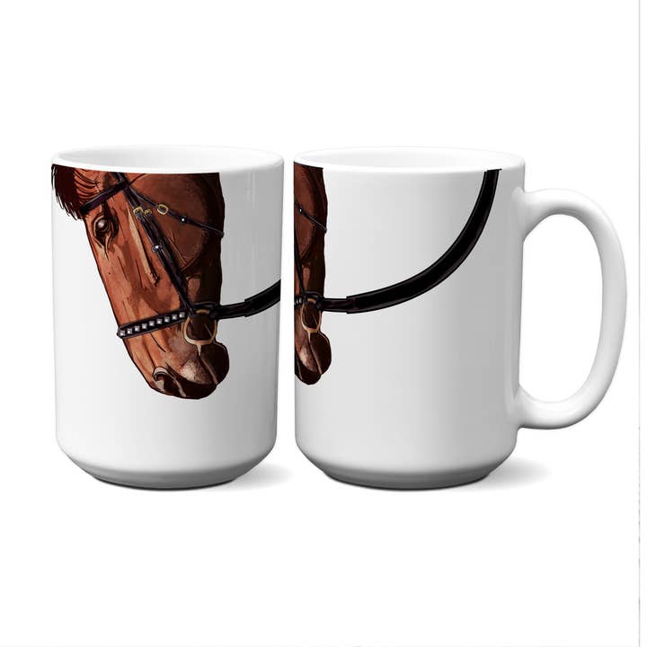 Tasse museau cheval marron avec bride noire pour la vente par American Brand Studio