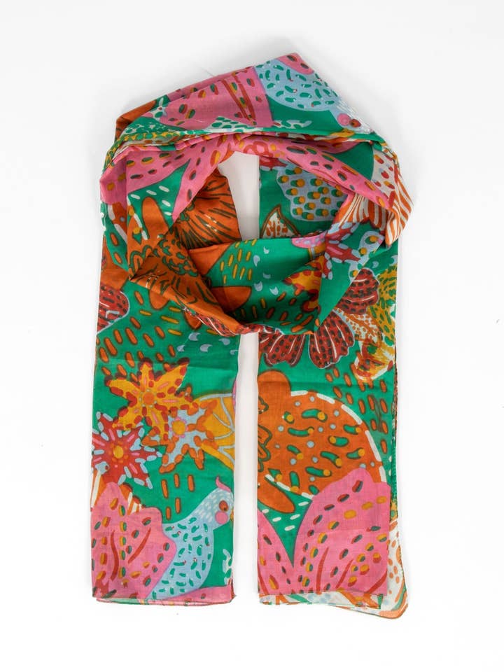 Amara Lightweight Cotton Scarf - Green, Floral Jungle Print for wholesale by Sarta Accessories