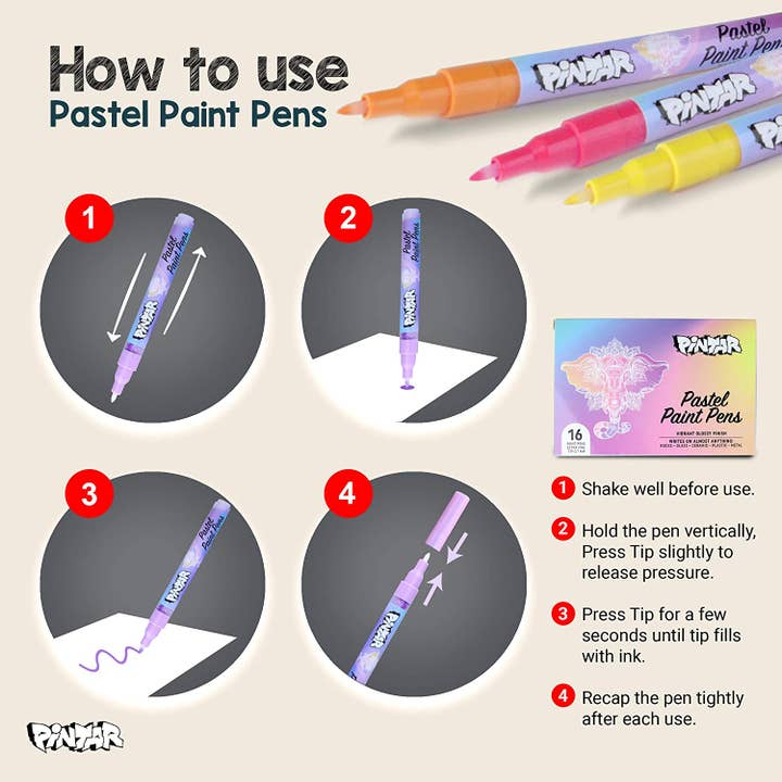 Pintar Art Supply - Wholesale Marker - Pintar 16 Pack Acrylic Pastel Paint Pens with 0.7mm Ultra Fi1