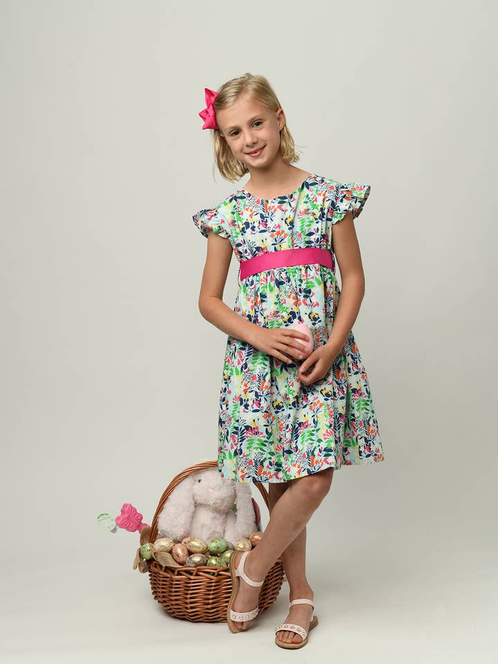 Minna - Wholesale Dress - Kids - Ruffle Sleeve Classic Party Dress - Vibrant Florals 5