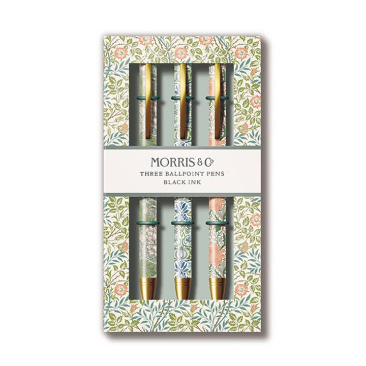 William Morris Gift Set 3 Pens Helena Peach Refillable for wholesale by The Great British Card Company (GBCC) Ltd