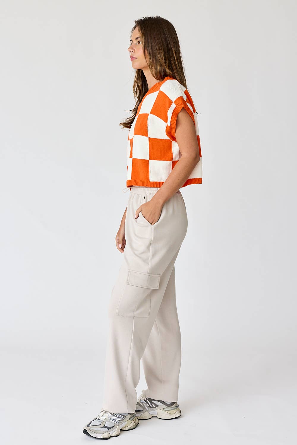 Papermoon - Vente Haut en maille – femme - PT18159 - Haut en tricot à carreaux à coupe ample Hannah8