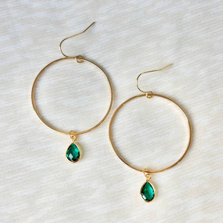 ON MY WAY! GEM HOOP EARRINGS | teal emerald hook earrings for wholesale by SALT by Sarah Curtis