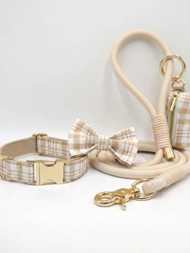 Biscuit Plaid Dog Walking Set for wholesale by Darren & Phillip