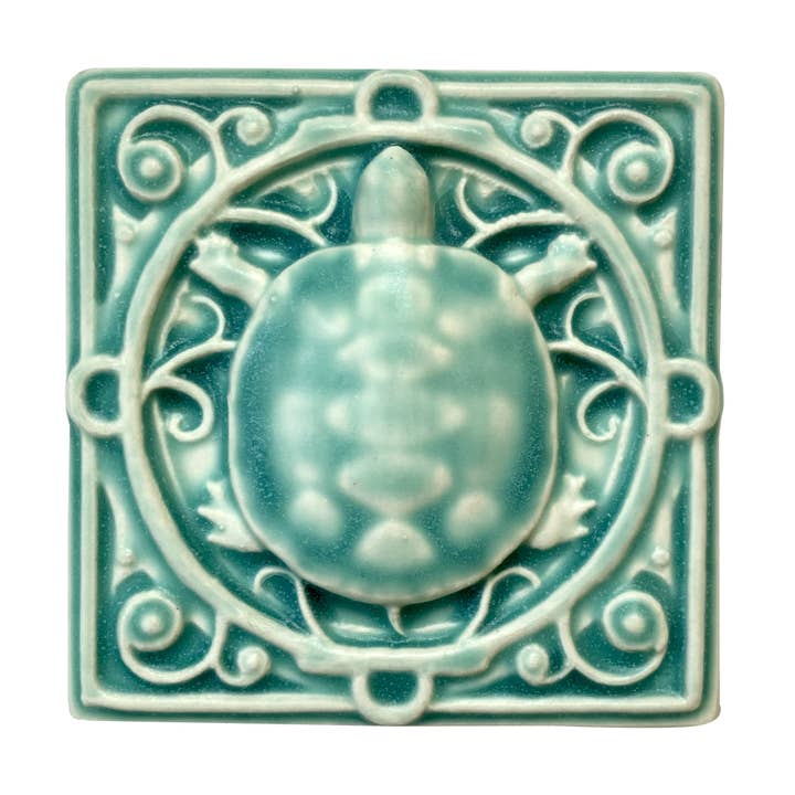 Malet Skildpadde Kunstflise 4x4 - Håndlavet Porcelænsdyr for engroshandel hos Whistling Frog Tile Inc.
