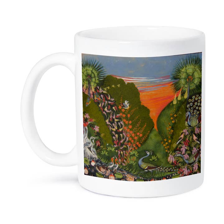 3dRose, Arte Vintage Indiana de Pássaros Pássaros da Índia Pôr do Sol Jardim Pavões Flores, Caneca por atacado de 3dRose