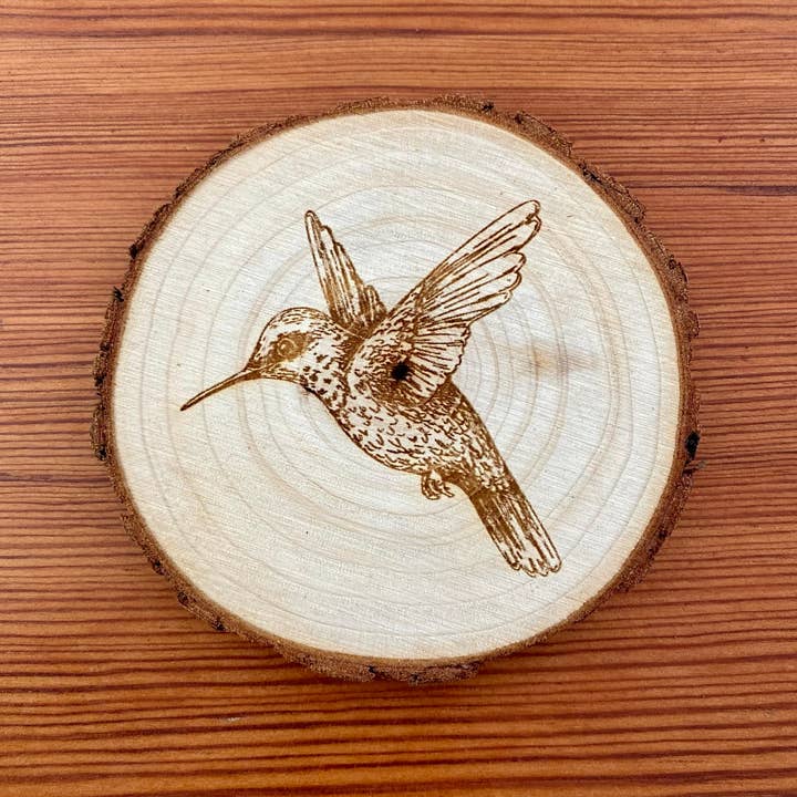 Munsell Made - Wholesale Coasters - Engraved Wood Hummingbird Coasters
