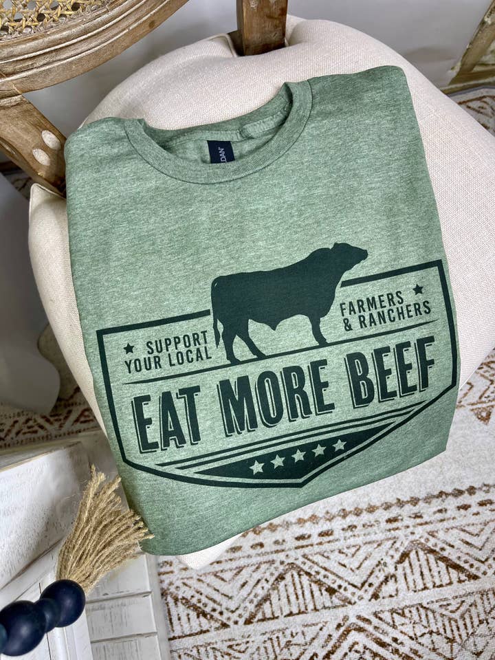 Gildan Softstyle Olive Farmers & Ranchers Eat More Beef (T-Shirt) for wholesale on Faire0