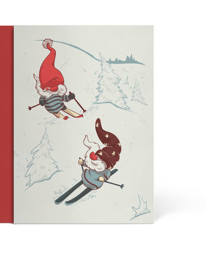 Skiing Nisse | Kerstkaart voor wholesale door Forindet