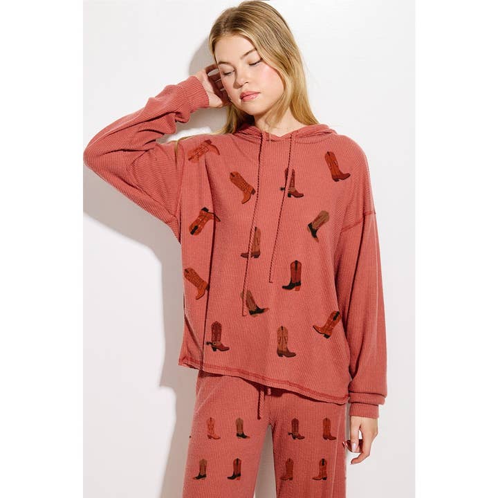 Desert Cowgirl Print Rib Hoodie Loungewear Set for wholesale by Phil Love
