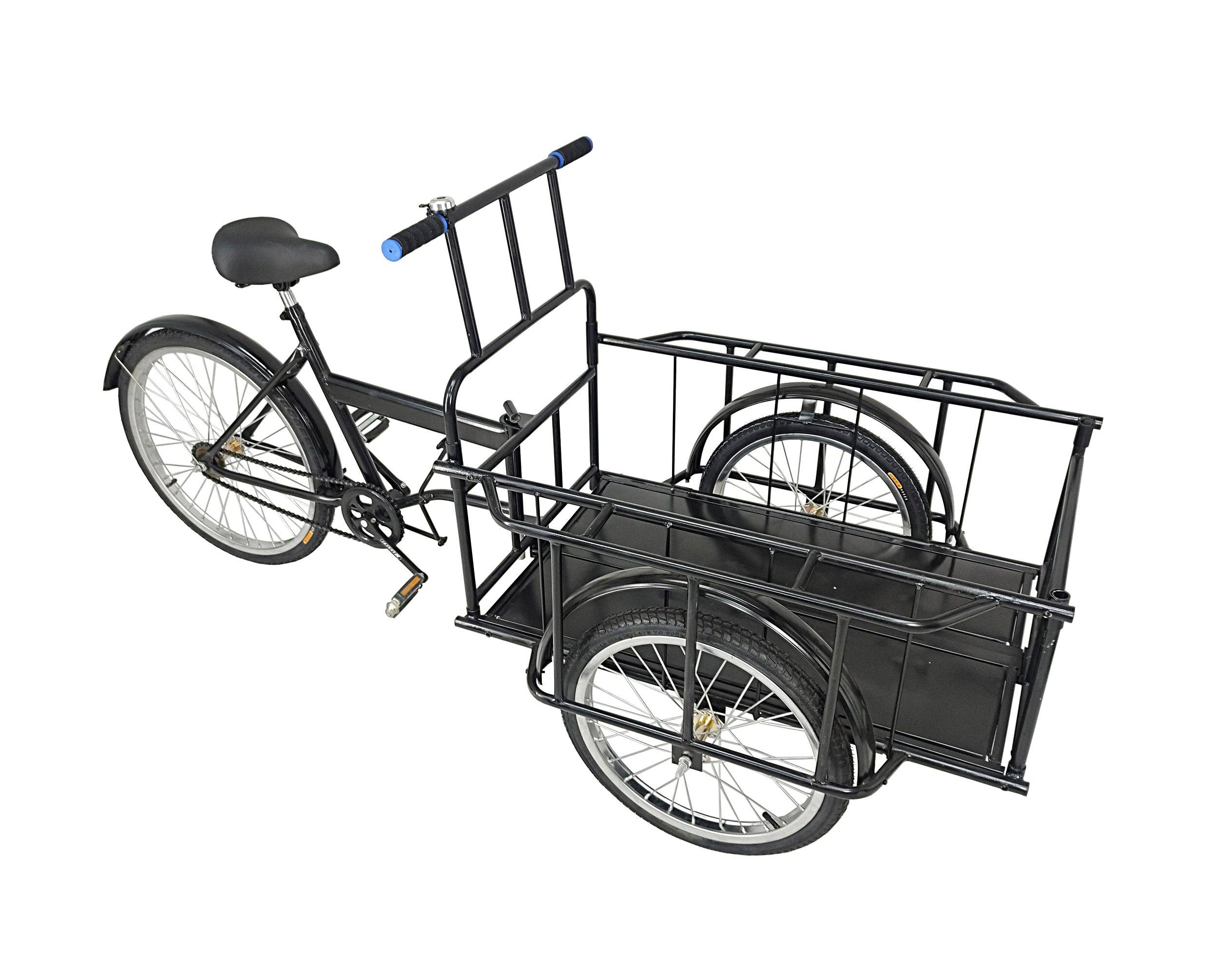 FIXTUREDISPLAYS - Wholesale Retailer Display Stand/Case - FixtureDisplays® 24" Tire Black Tricyle Vending Cart Ice-cream Wagon Flower Cart Kiosk Farmers Market Booth Collapsable Back Order Lead Time about 8 Weeks 100523