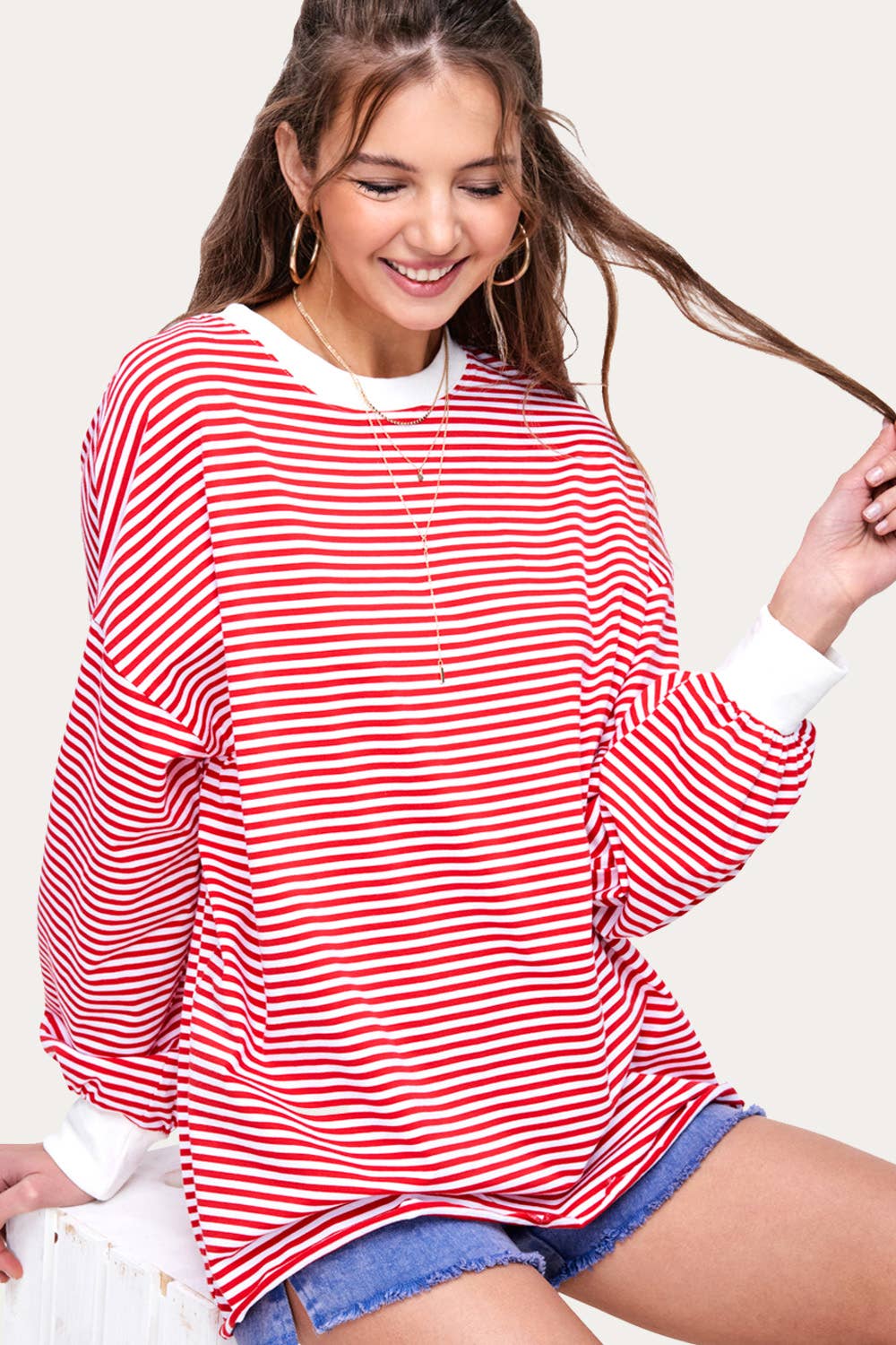 La Miel - Vente Haut en maille – femme - Pull oversize à manches longues rayé26