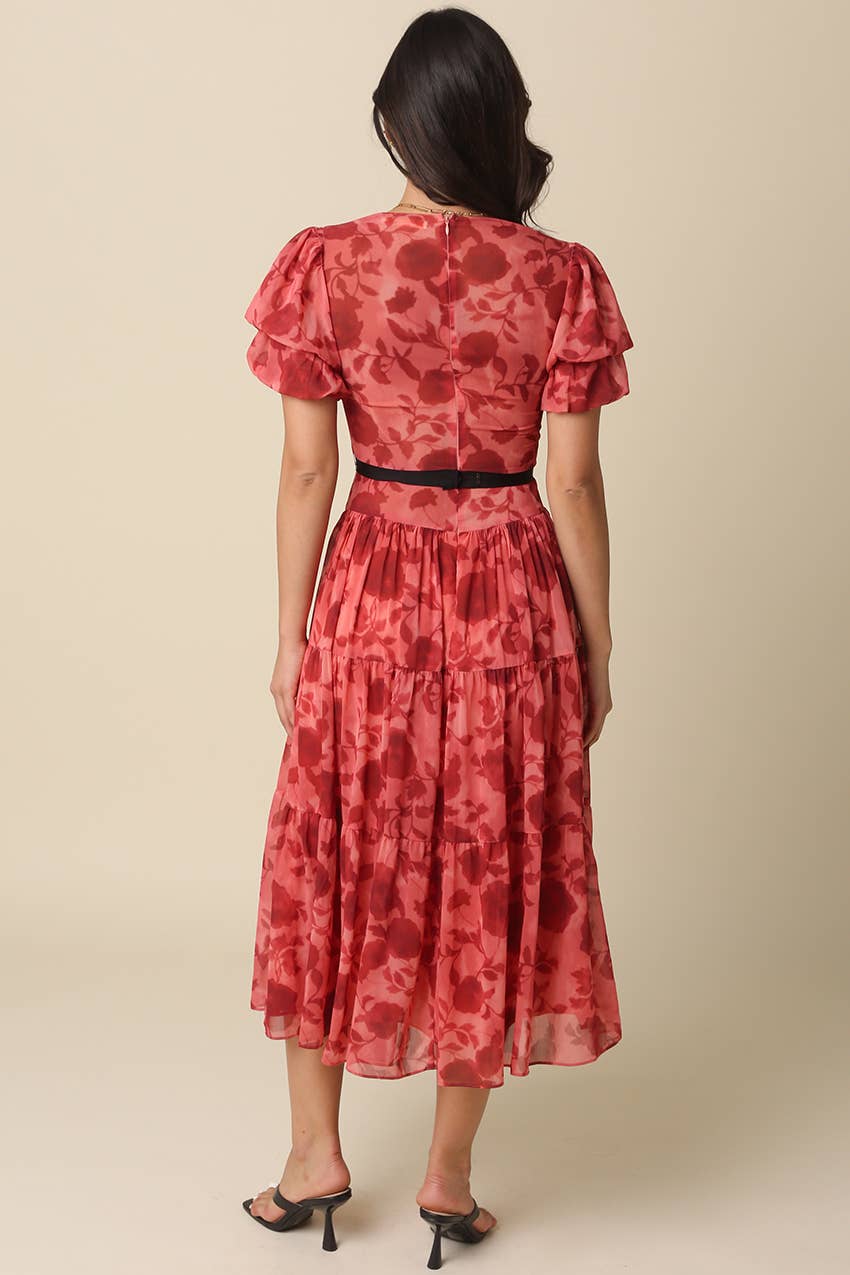 Lyserød Rød Claudia Blomstret Maxi Kjole for engroshandel på Faire3