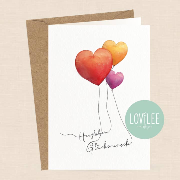 Ballons en forme de cœur | Carte de vœux pliable | No. GK-S2-08 pour la vente par LOViLEE