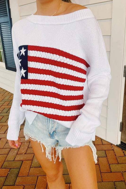 Queen Fashion - Wholesale Knit Sweater - Women's - us flag knitted sweater7