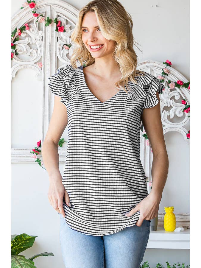 7th Ray - Wholesale Blouse - Women's - Gingham Print V-Neck Women's Blouse with Ruffle Detail T511415