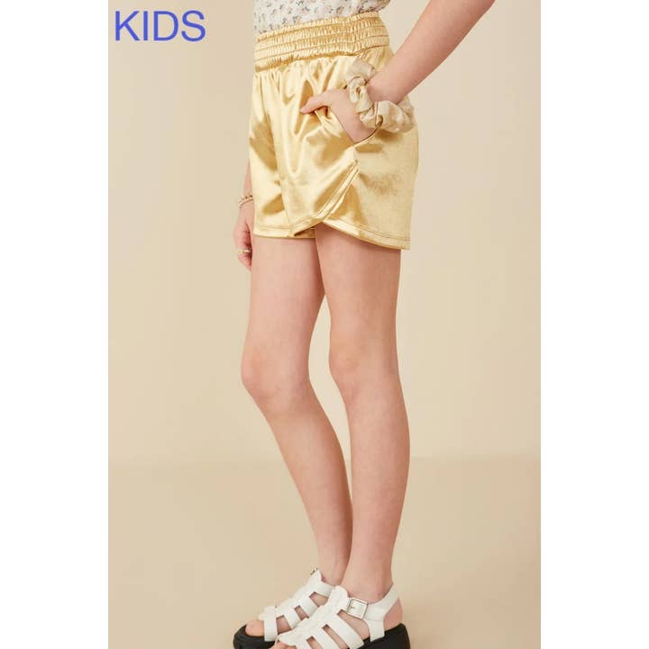 Paperdoll - Wholesale Shorts - Kids - Girls Smocked Elastic Waist Metallic Shorts