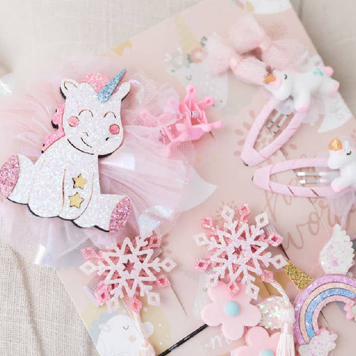 Jenn & Joos - Vendita all'ingrosso Set di accessori per capelli - Bambini - Simpatici accessori per capelli con unicorno, mollette per capelli piccole, 8 pezzi