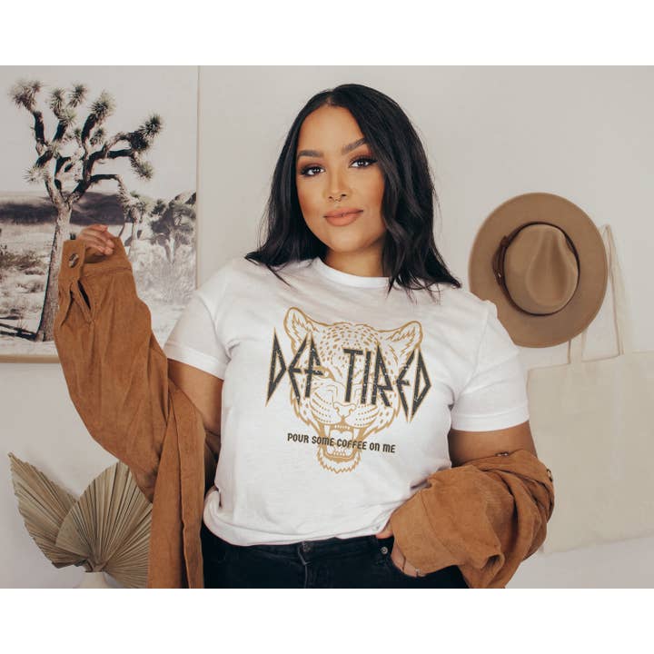 with love, aj. - Wholesale Screen Printed T-Shirt - Women's - Def Tired Pour Some Coffee On Me Cheetah Band Tshirt1