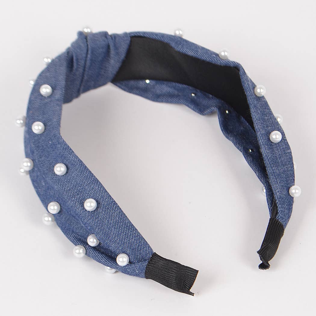 3AM BY H&D ACCESSORIES - Wholesale Fashion Headband - Women's - Denim and Pearl Headband3